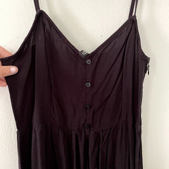 Divided black spaghetti straps button summer sundress lightweight casual - Picture 2 of 3